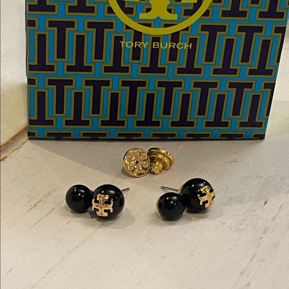 Tory Burch Crystal Pearl Double Evie Stud Earrings